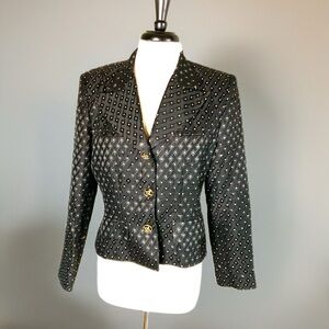 Gantos Vintage diamond pattern textured black fabric with gold accents. Size 12